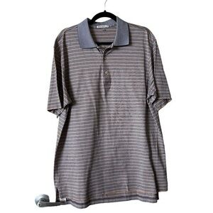 PETER MILLAR Blue & Orange Thin Striped Short Sleeve Polo Golf Shirt